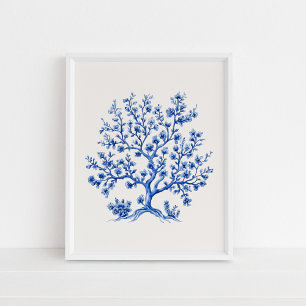 Blue Coral Gren - Kustblått på Beige Poster