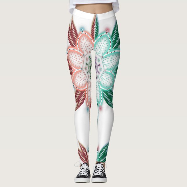 Blue Coral Mandala Flower Leggings (Framsida)