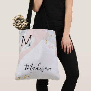 Blue Coral Marble Trendig Initial Namn Monogram Tygkasse