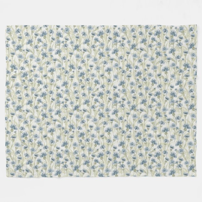 Blue CornblommLight Sage Grönt Fleece Blanket (Framsidan (Horisontell))