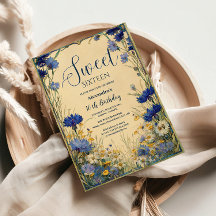 Blue Cornflower Art Nouveau Sweet Sixteen