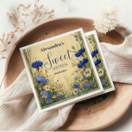 Blue Cornflower Art Nouveau Sweet Sixteen Pappersservett
