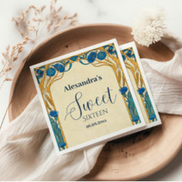 Blue Cornflower Art Nouveau Sweet Sixteen Pappersservett