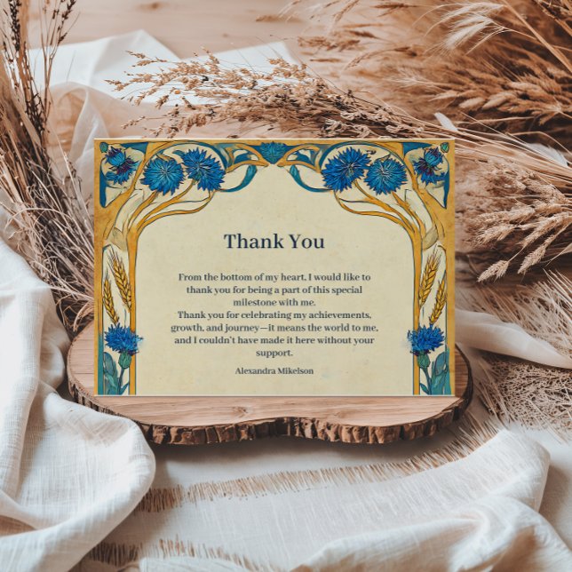 Blue Cornflower Art Nouveau Sweet Sixteen Tack Kort (Skapare uppladdad)