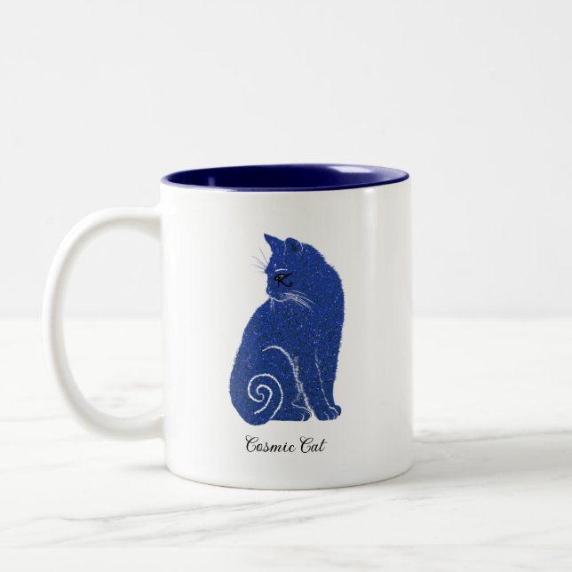 Blue Cosmic Cat Två-Tonad Mugg (Vänster)