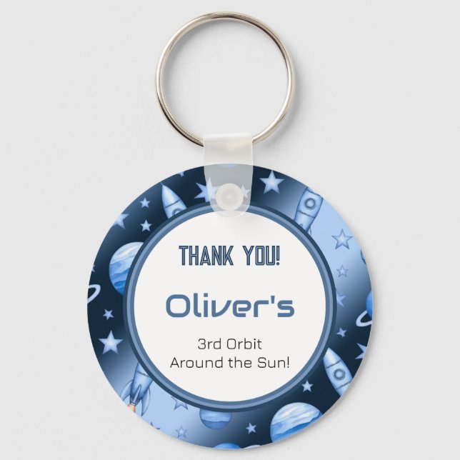 Blue Cosmic Celestial Rocket Odyssey Nyckelring (Framsida)
