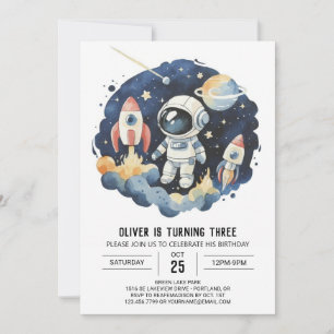 Blue Cosmic Cute Astronaut Boy Birthday Inbjudningar