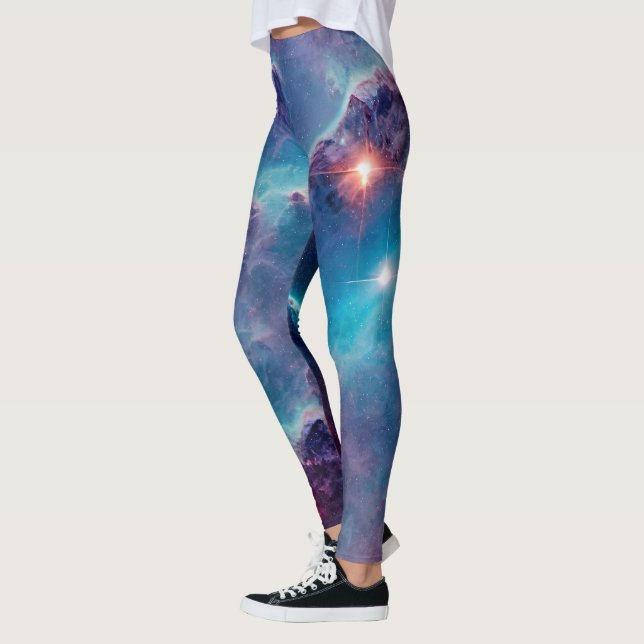 Blue Cosmic Nebula Universe Leggings (Vänster)