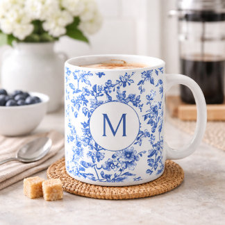 Blue Country Floral Monogram  Kaffemugg