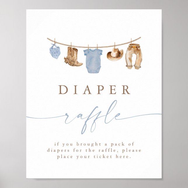 Blue Cowboy Clothesline Diaper Raffle Poster (Framsidan)
