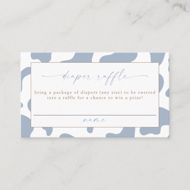 Blue Cowboy Cow Print Diaper Raffle Ticket Placeringskort (Framsida)