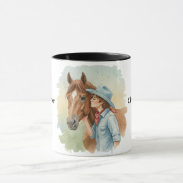 Blue Cowboy Kissing a Horse Birthday Party Gift Mugg