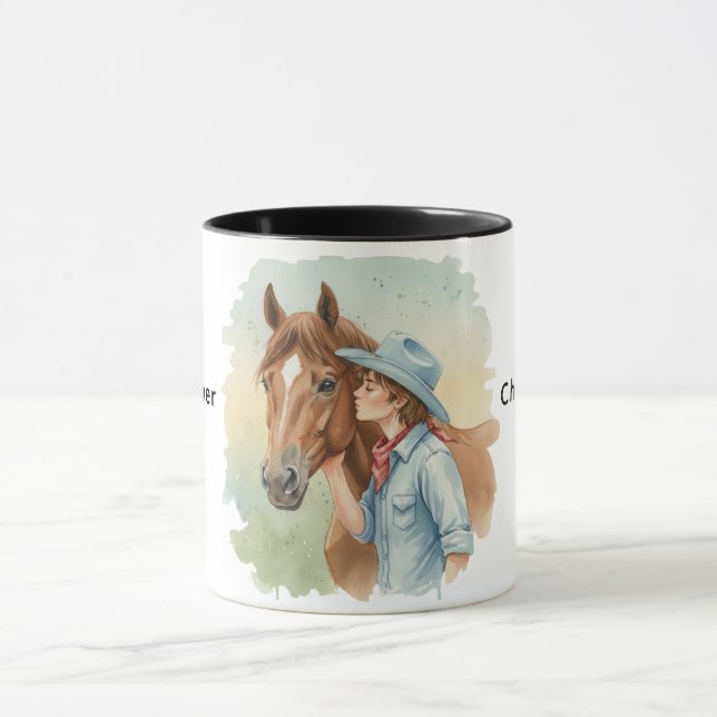 Blue Cowboy Kissing a Horse Birthday Party Gift Mugg (Center)