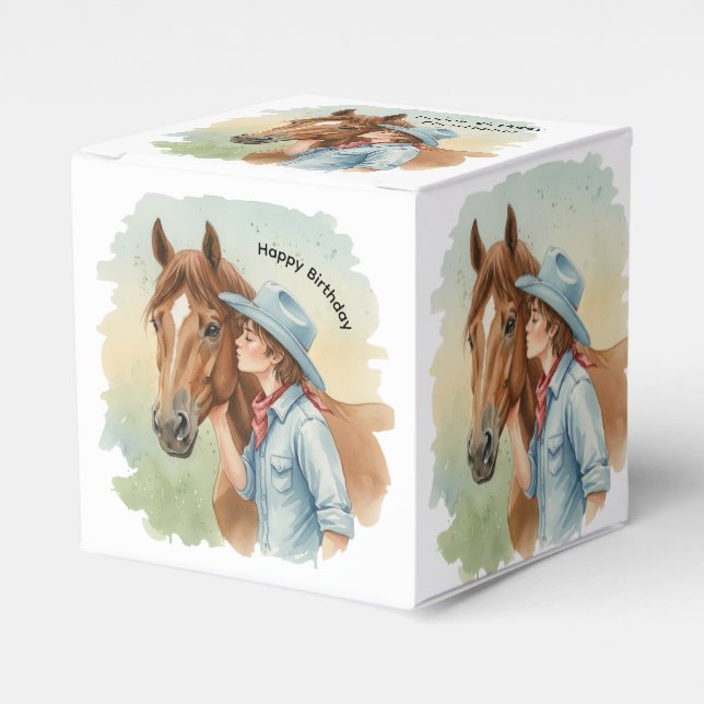 Blue Cowboy Kissing a Horse Birthday Party Presentaskar (Framsidan Sidan)