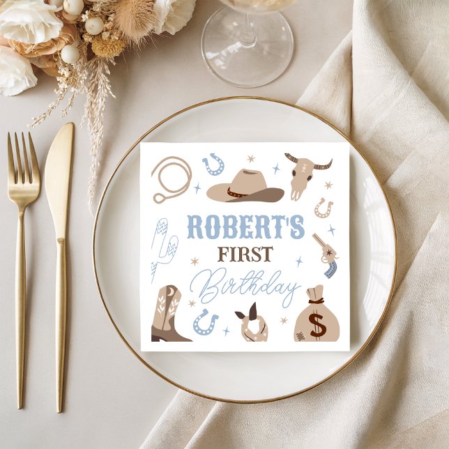 Blue Cowboy Western Birthday Napkins Pappersservett (Skapare uppladdad)