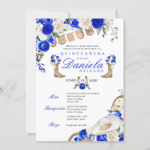 Blue Cowgirl Boots & Ropes Mariachi Quinceañera Inbjudningar