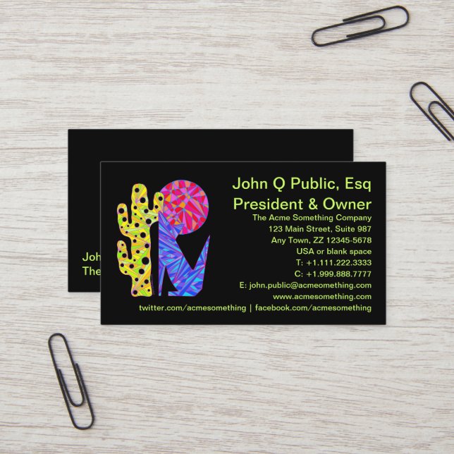 Blue Coyote Southwest Stil Colorful Visitkort (Fram/Back In Situ)