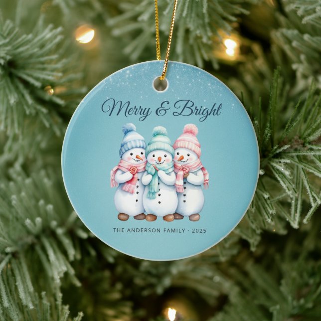 Blue Cozy Snowmen Merry Christmas Family Ornament (Träd)