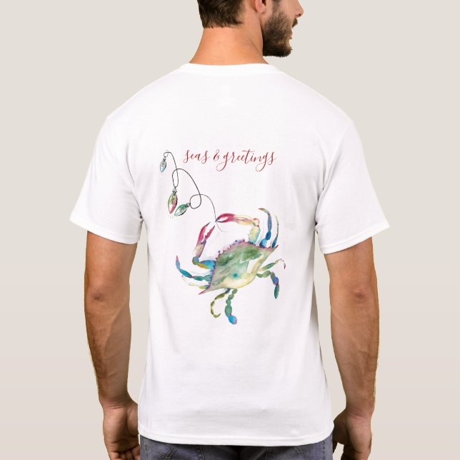 Blue Crab Beach Christmas T-Shirts (Baksida)