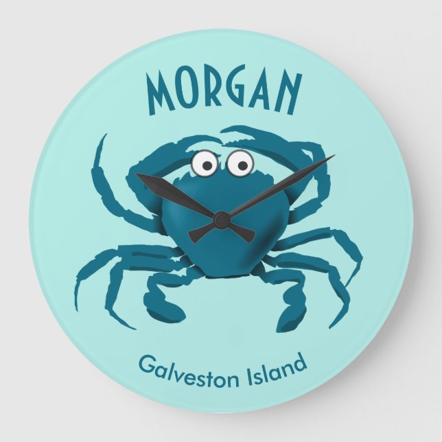 Blue Crab Beach Round Kitchen Clock Stor Klocka (Framsida)