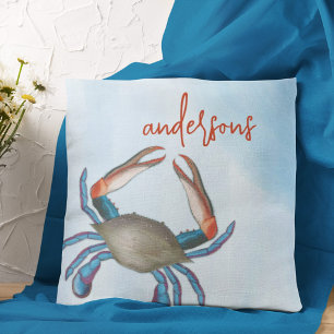 Blue Crab Coastal Personlig Namn Kudde