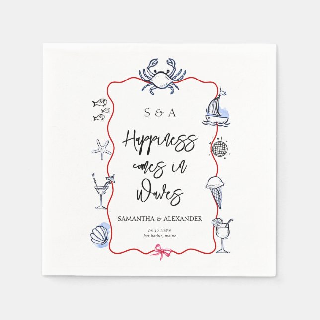 Blue Crab Doodle Beach Coastal Destination Wedding Pappersservett (Framsidan)