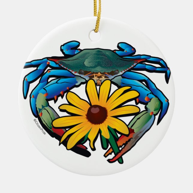 Blue Crab Maryland Black-Eyed Susan Julgransprydnad Keramik (Framsidan)