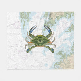 Blue Crab med Chesapeake Bay Nautical Chart Fleecefilt