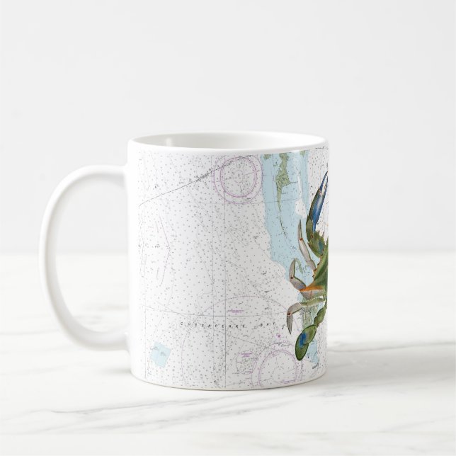 Blue Crab med Chesapeake Bay Nautical Chart Kaffemugg (Vänster)