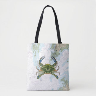 Blue Crab med Chesapeake Bay Nautical Chart Tygkasse