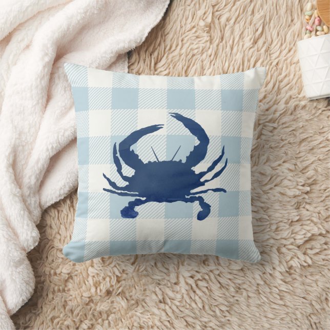Blue Crab Nautical Blue Gingham Check Kudde (Filt)