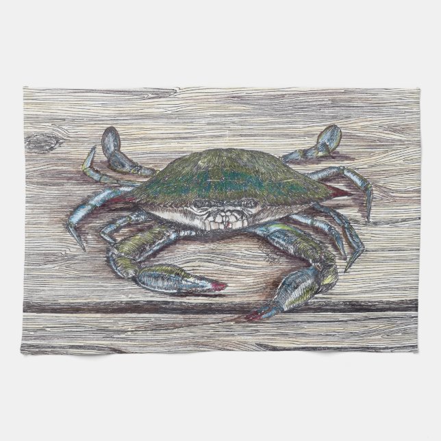 Blue Crab på Dock Kitchen Towel Kökshandduk (Horisontell)