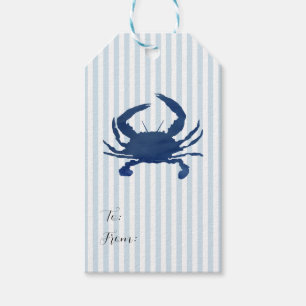 Blue Crab Painting Nautical Blue Rand Coastal Presentetikett