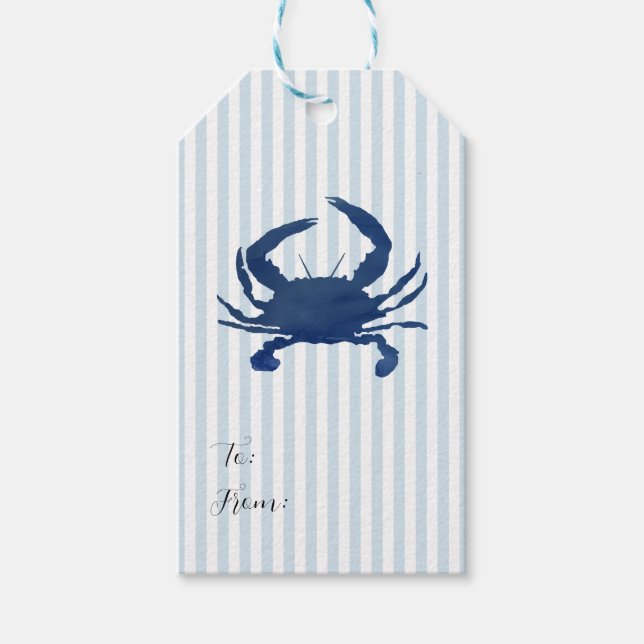Blue Crab Painting Nautical Blue Rand Coastal Presentetikett (Framsidan)