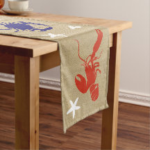 Blue Crab & Red Lobster Nautical Beachy "Burlap"