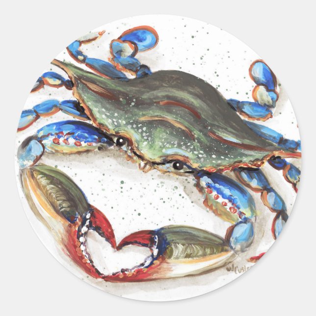 Blue Crab Sticker Runt Klistermärke (Framsida)