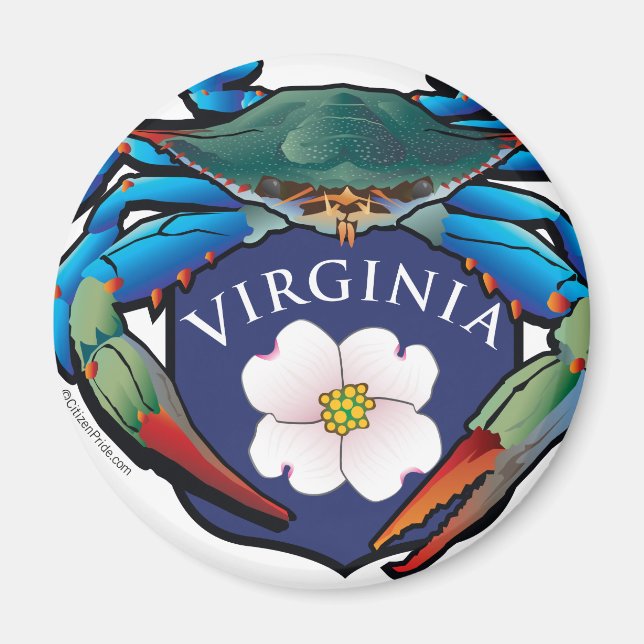 Blue Crab Virginia Dogwood Blommar Vapensköld Magnet (Framsidan)