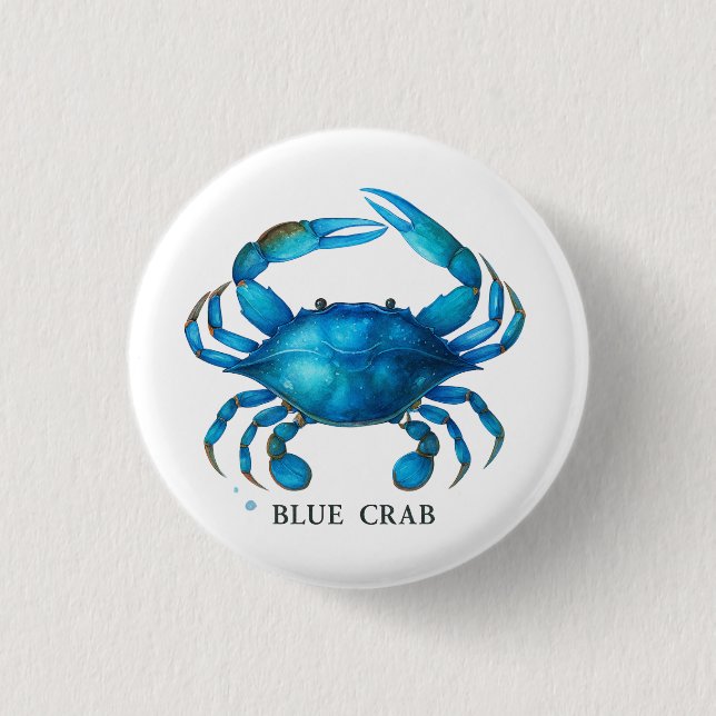 Blue Crab Watercolor Art - Coastal Sea Life Life Knapp (Framsida)