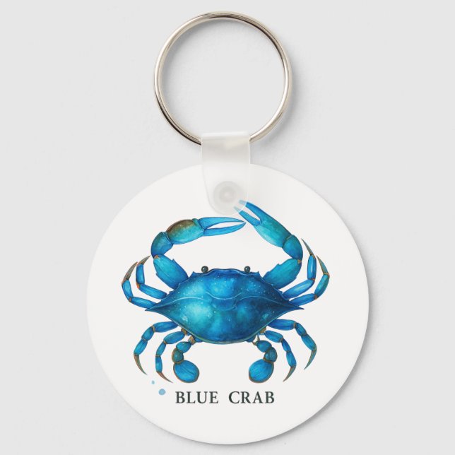 Blue Crab Watercolor Art - Coastal Sea Life Life Nyckelring (Framsida)