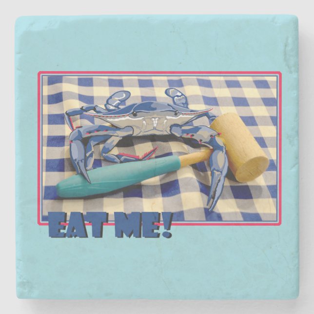 Blue Crab with mallet on gingham tabellecloth Eat  Stenunderlägg (Framsidan)