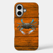 Blue Crab Wood Grain iPhone 16 Fodral
