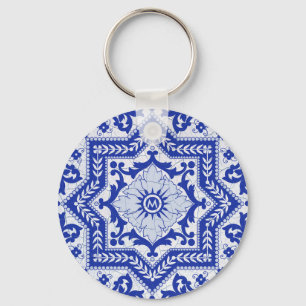 Blue Cracks Ceramic Stil Azulejo Vintage Nyckelring