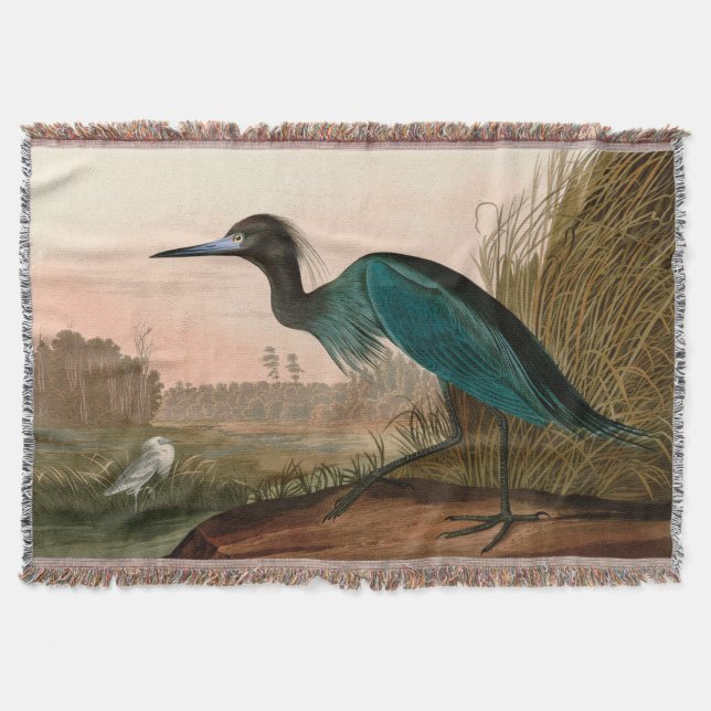 Blue Crane eller Heron Birds of America Audubon Pr Filt (Framsidan)