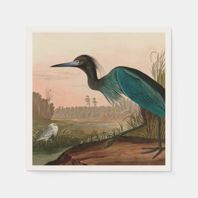 Blue Crane eller Heron Birds of America Audubon Pr Pappersservett (Framsidan)