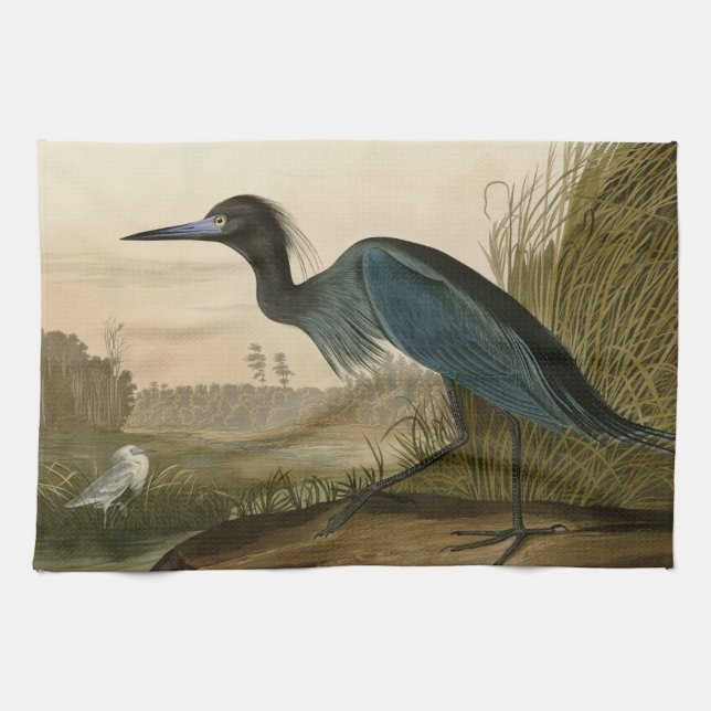 Blue Crane Heron Audubon Painting Kökshandduk (Horisontell)