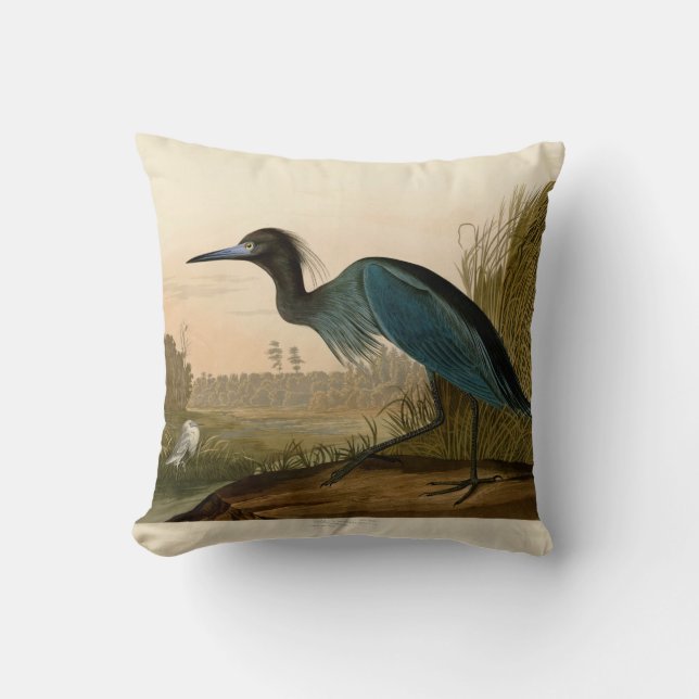 Blue Crane Heron Audubon Painting Kudde (Framsida)