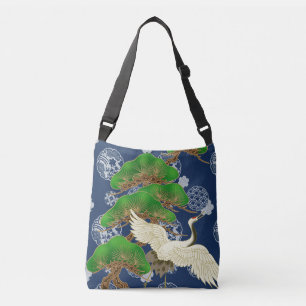 Blue crane Kimono mönster inspirerade japanvävnade Axelväska