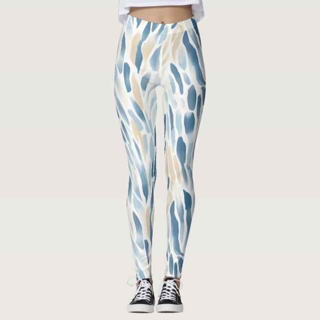 Blue Cream Abstrakt Animal Print Leggings (Framsida)