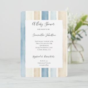 Blue Cream Beige Rand Baby Shower Inbjudningar