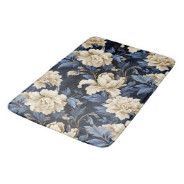 Blue Cream Blommigt Modern Badrumsmatta